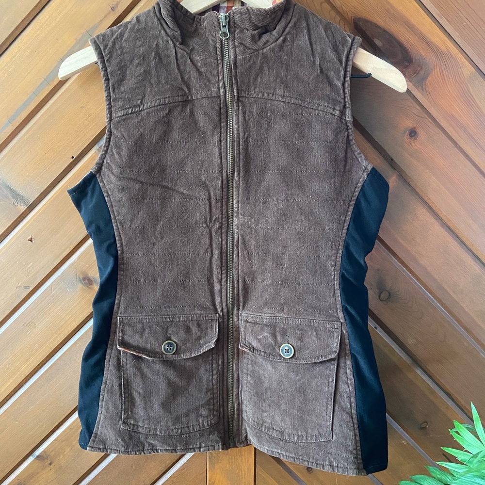 Ascend Brown Corduroy Vest with Plaid Lining